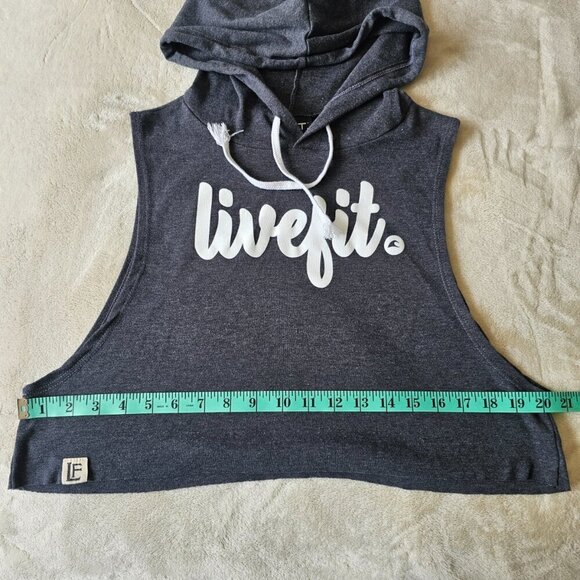 Live Fit LVFT Women's Grey Sleeveless Hooded Crop Top, Size Small - Picture 11 of 12